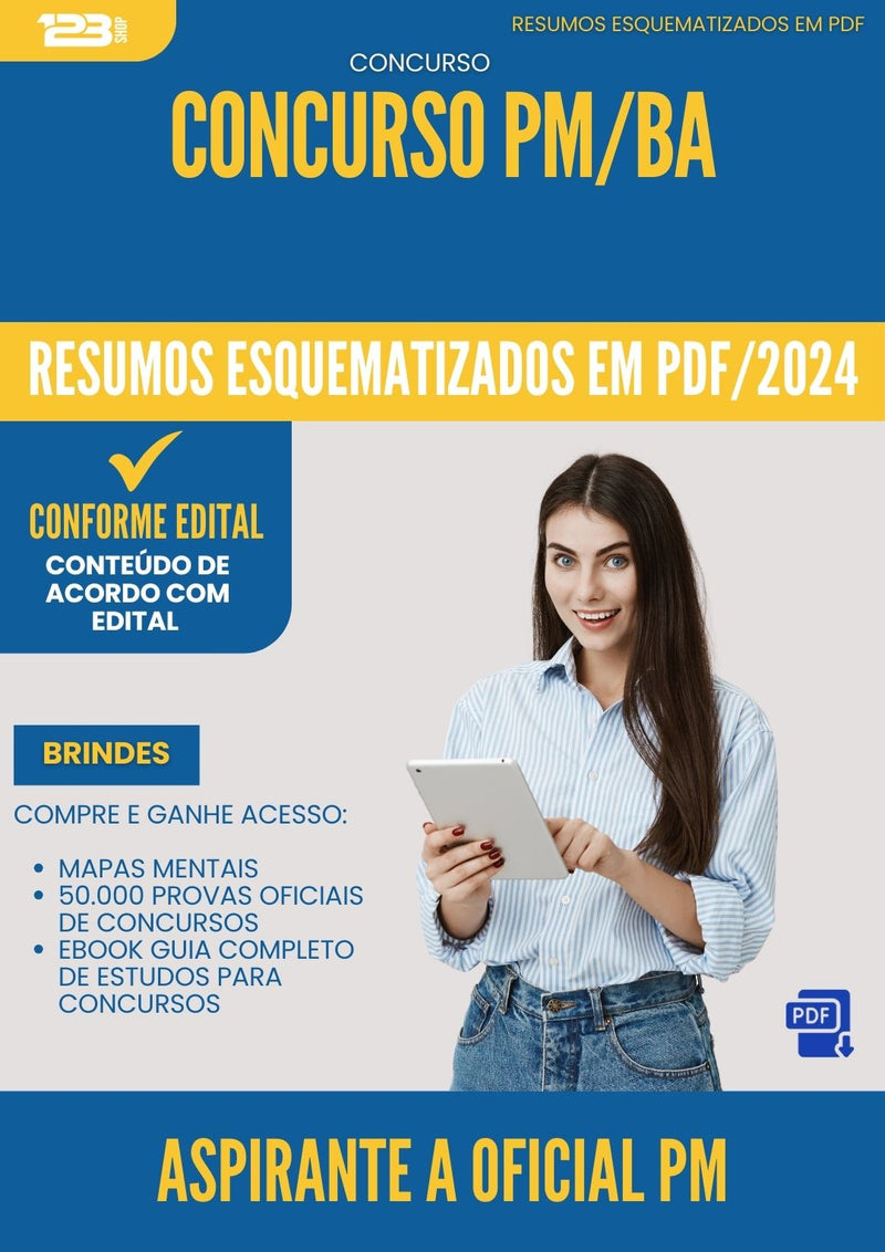 Resumos Esquematizados para Concurso Aspirante A Oficial Pm Ba 2025 - Conteúdo de Acordo com Edital