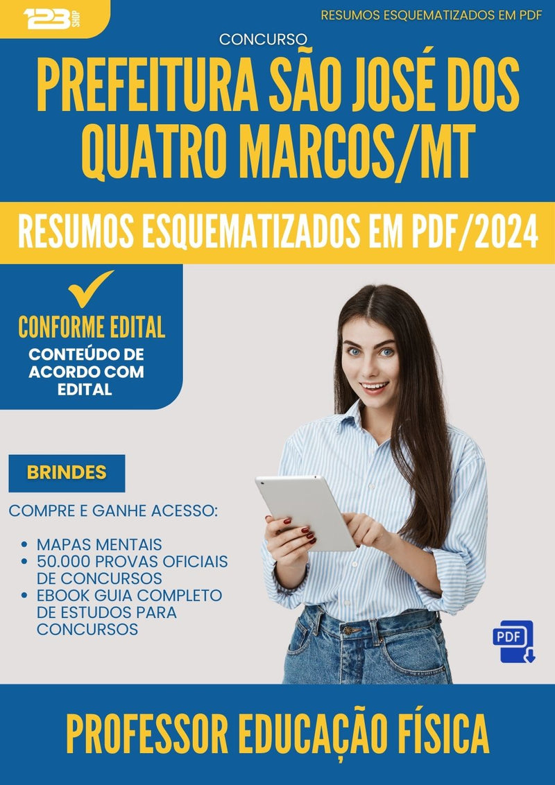 Resumos Esquematizados para Concurso Professor Educacao Fisica da Prefeitura Sao Jose Dos Quatro Marcos Mt 2025 - Conteúdo de Acordo com Edital