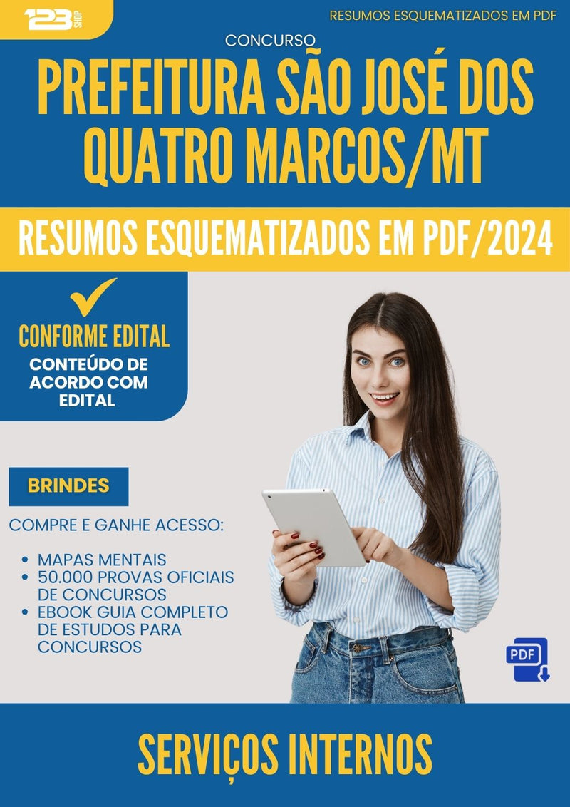 Resumos Esquematizados para Concurso Servicos Internos da Prefeitura Sao Jose Dos Quatro Marcos Mt 2025 - Conteúdo de Acordo com Edital