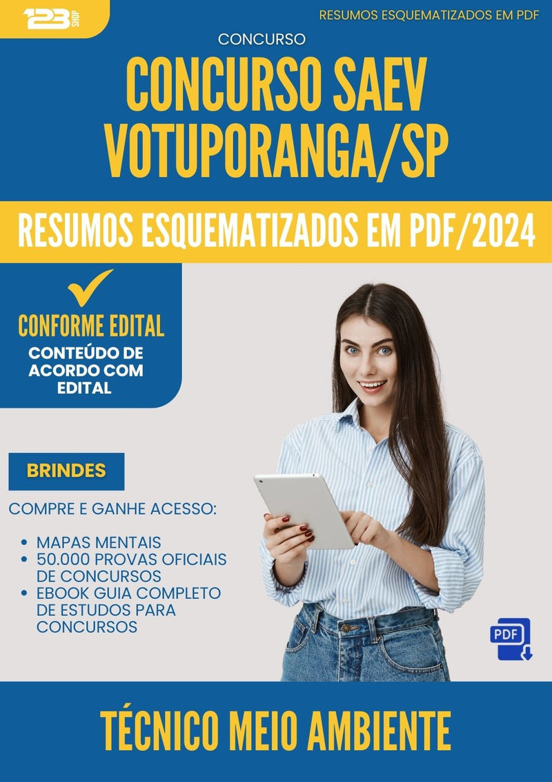 Resumos Esquematizados para Concurso Tecnico Meio Ambiente Saev da Prefeitura Votuporanga Sp 2025 - Conteúdo de Acordo com Edital