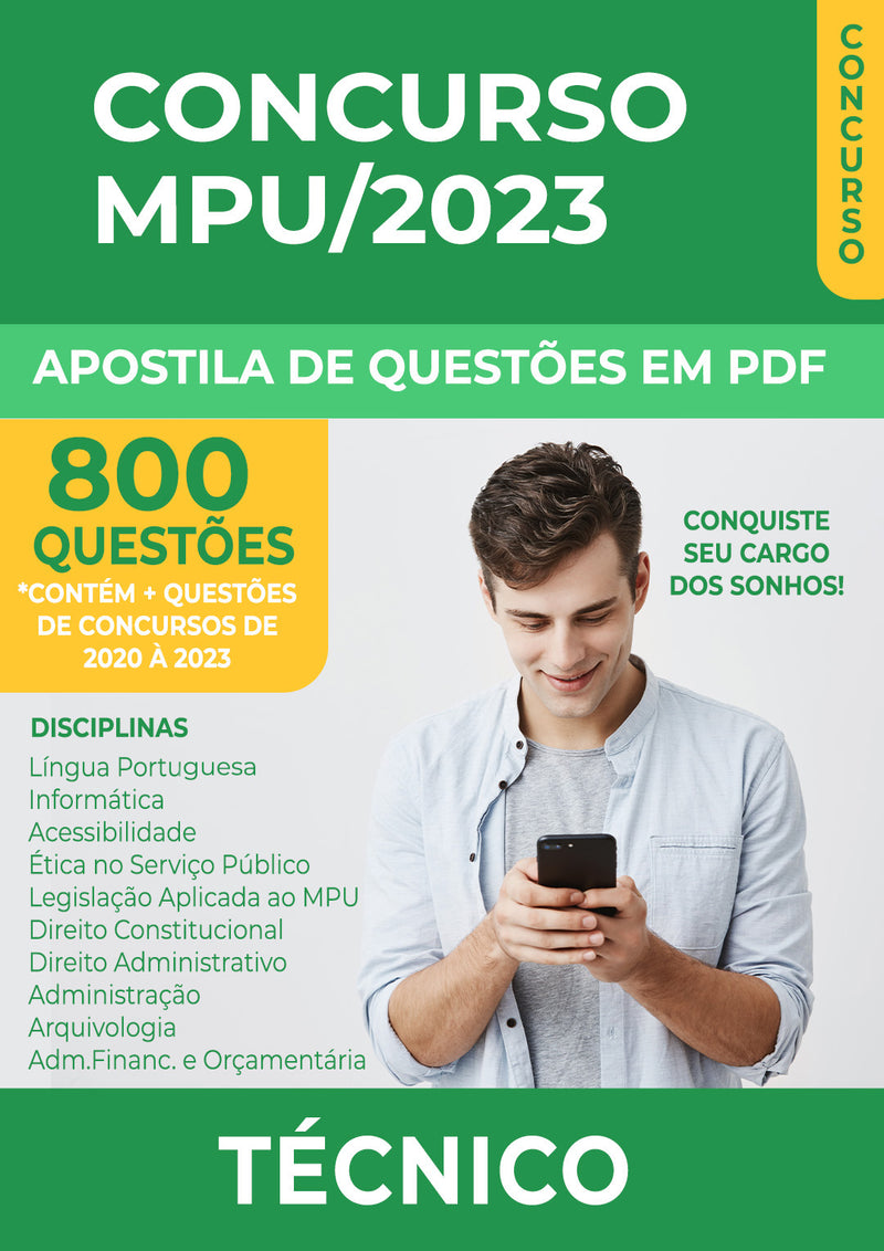 Apostila de Questões para Concurso do MPU 2023 para Técnico - Mais de 800 Questões Gabaritadas