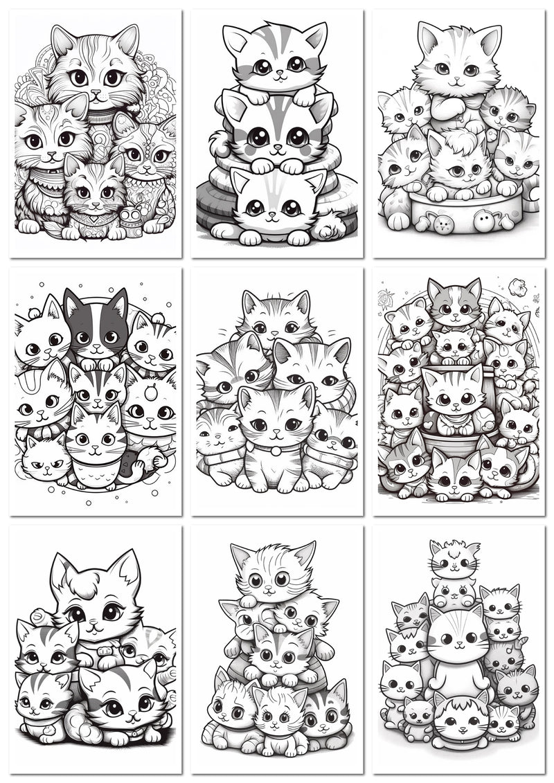 Livro de Colorir para Imprimir de Gatos - 50 Imagens em Formato PDF - Acesso Imediato