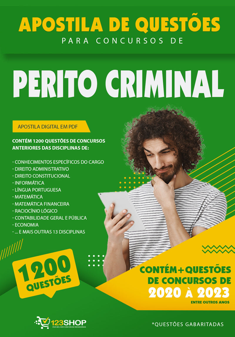 Apostila de Questões para Concursos de Perito Criminal - Mais de 1.200 Questões Gabaritadas | loja123shop