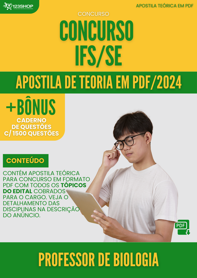 Apostila Teórica para Concurso IFS SE 2024 Professor de Biologia - Com Caderno de Questões | loja123shop