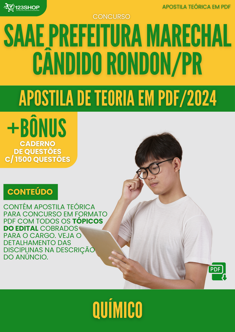Apostila Teórica para Concurso SAAE Marechal Cândido Rondon PR 2024 Químico - Com Caderno de Questões | loja123shop