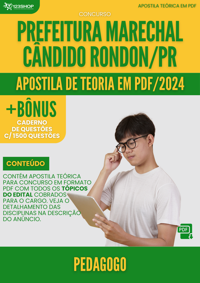 Apostila Teórica para Concurso Marechal Cândido Rondon PR 2024 Pedagogo - Com Caderno de Questões | loja123shop