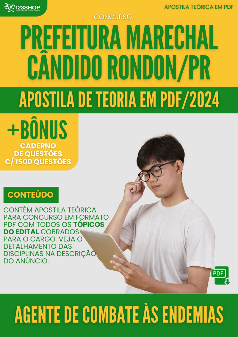 Apostila Teórica para Concurso Marechal Cândido Rondon PR 2024 Ag Comb Endemias - Com Caderno de Questões | loja123shop