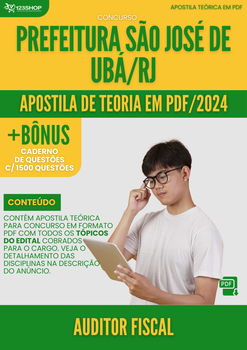 Apostila Teórica para Concurso Prefeitura São José de Ubá RJ 2024 Auditor Fiscal - Com Caderno de Questões | loja123shop