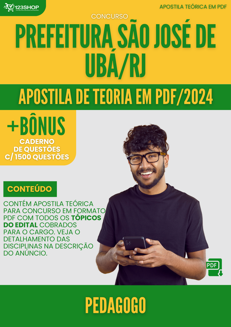 Apostila Teórica para Concurso Prefeitura São José de Ubá RJ 2024 Pedagogo - Com Caderno de Questões | loja123shop