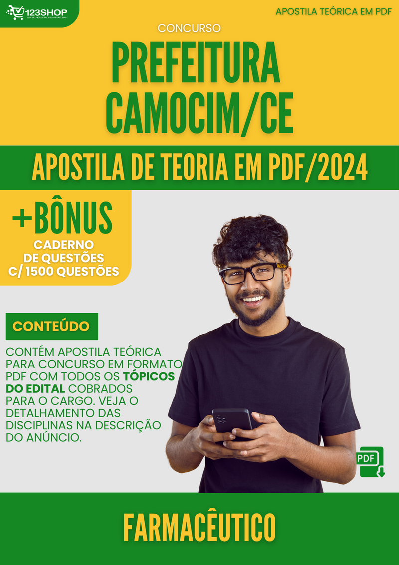 Apostila Teórica para Concurso Prefeitura Camocim CE 2024 Farmacêutico - Com Caderno de Questões | loja123shop