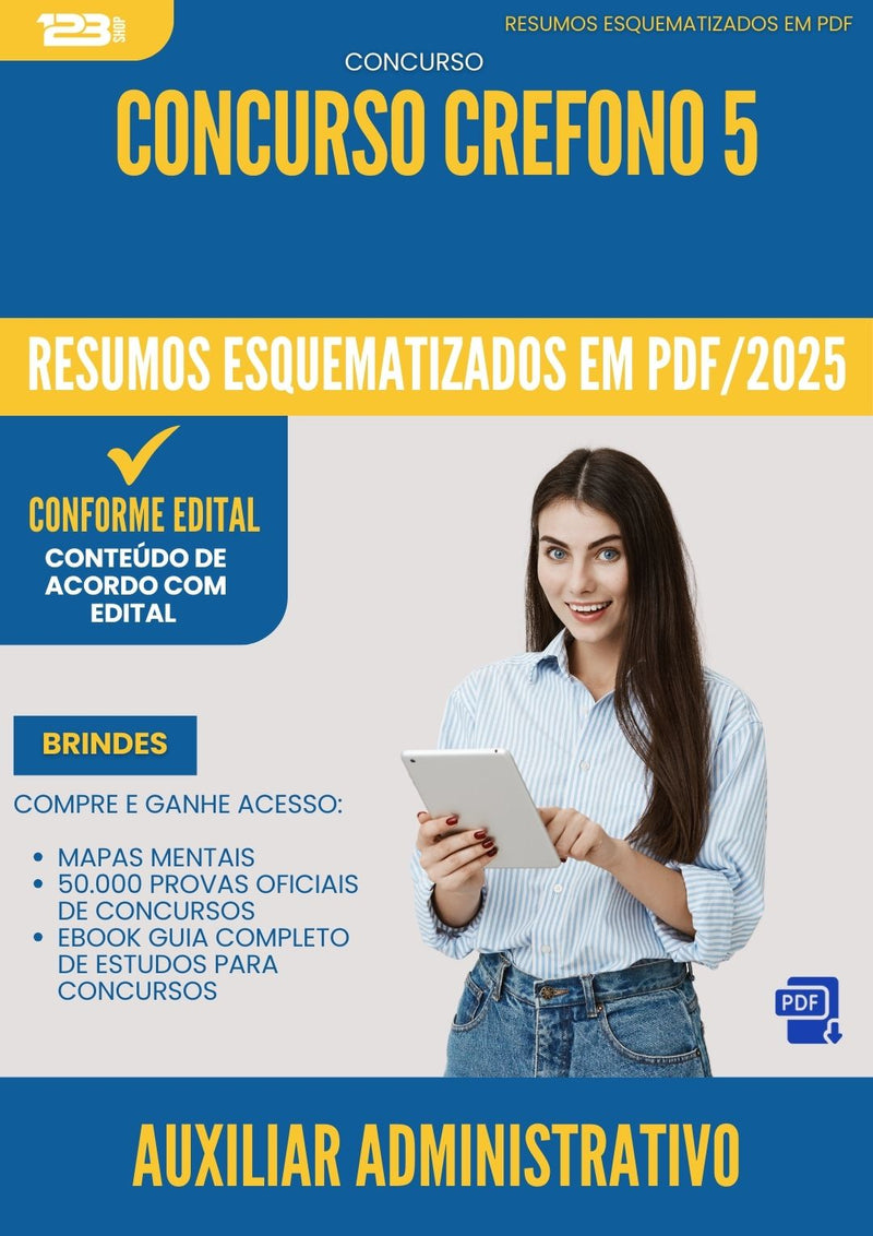 Resumos Esquematizados para Concurso Auxiliar Administrativo Crefono 5 2025 - Conteúdo de Acordo com Edital
