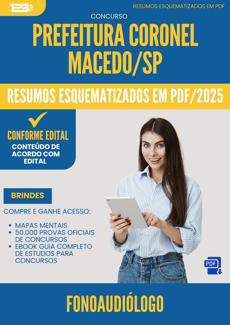 Resumos Esquematizados para Concurso Fonoaudiologo da Prefeitura Coronel Macedo Sp 2025 - Conteúdo de Acordo com Edital