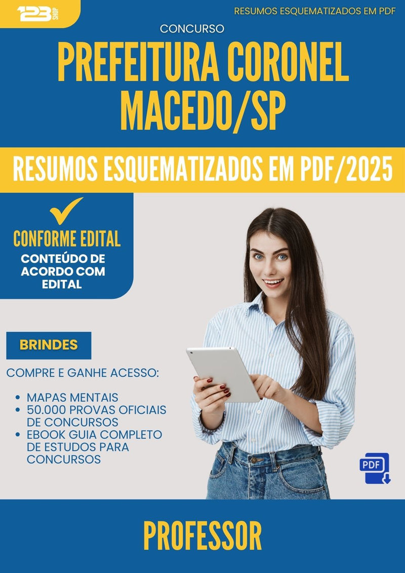 Resumos Esquematizados para Concurso Professor da Prefeitura Coronel Macedo Sp 2025 - Conteúdo de Acordo com Edital