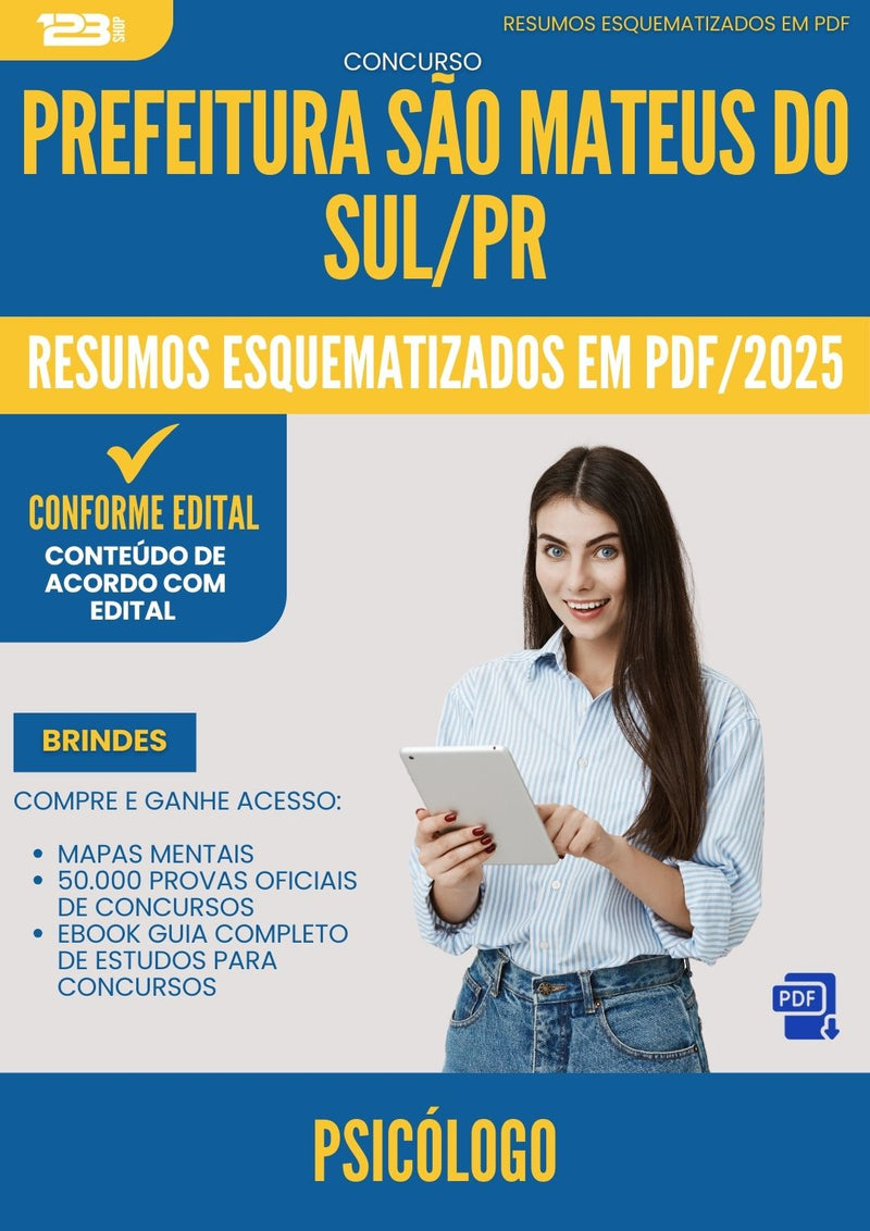 Resumos Esquematizados para Concurso Psicologo da Prefeitura Sao Mateus Do Sul Pr 2025 - Conteúdo de Acordo com Edital
