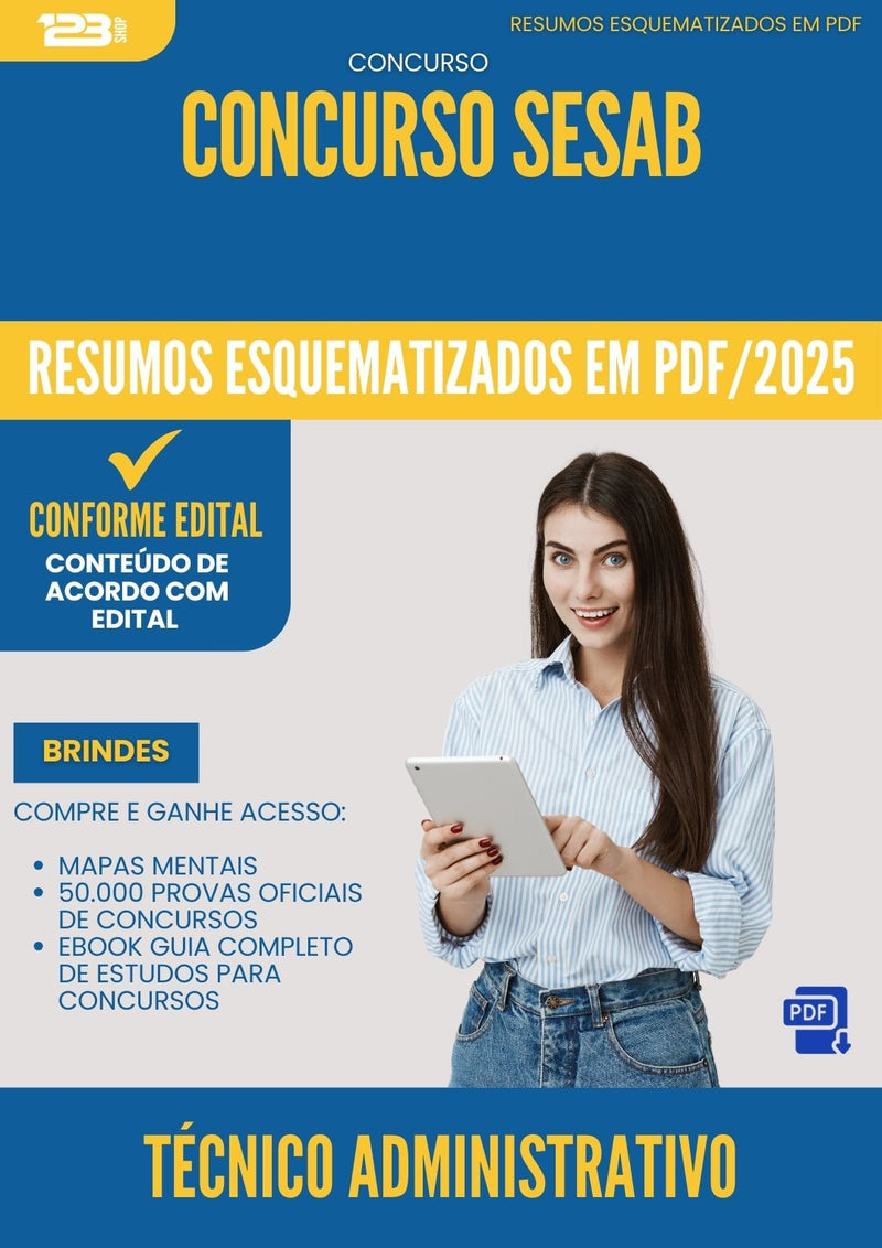 Resumos Esquematizados para Concurso Tecnico Administrativo Sesab 2025 - Conteúdo de Acordo com Edital