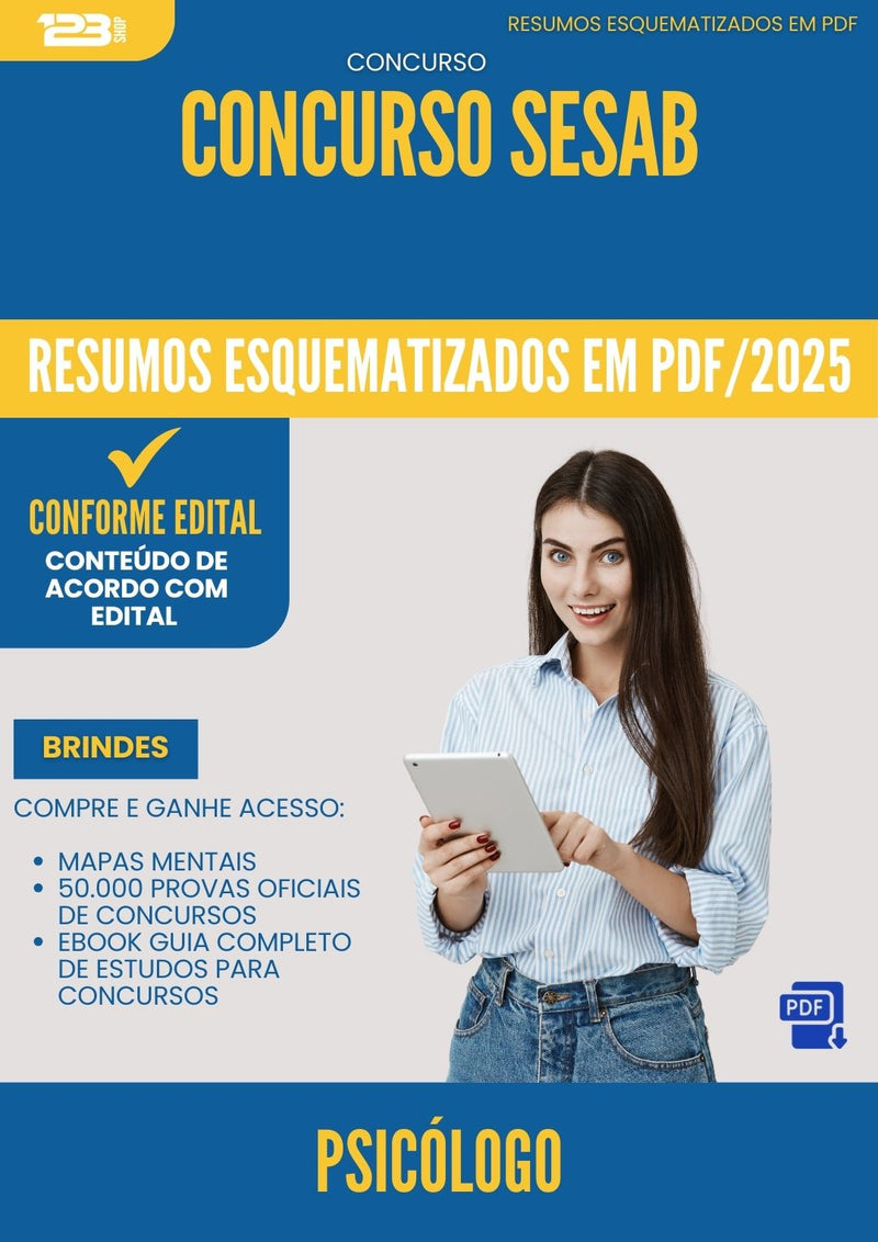 Resumos Esquematizados para Concurso Psicologo Sesab 2025 - Conteúdo de Acordo com Edital