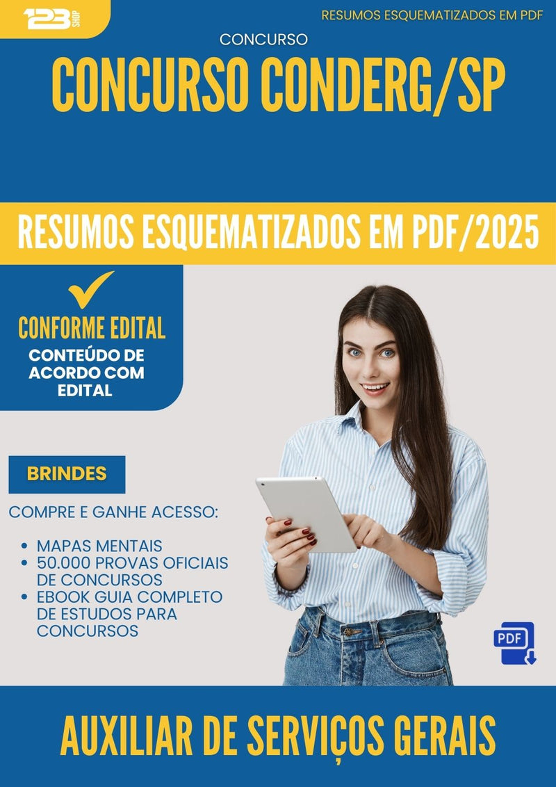 Resumos Esquematizados para Concurso Auxiliar De Servicos Conderg Sp 2025 - Conteúdo de Acordo com Edital
