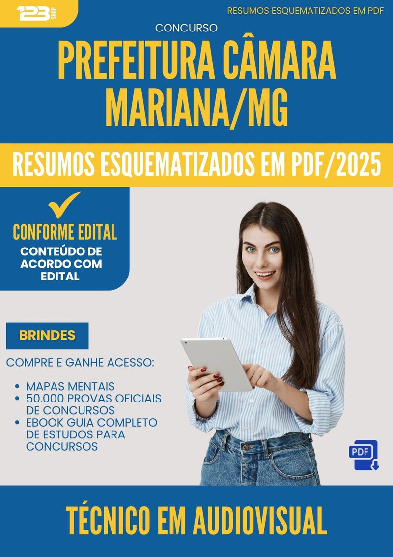 Resumos Esquematizados para Concurso Tecnico Em Audiovisual Camara da Prefeitura Mariana Mg 2025 - Conteúdo de Acordo com Edital