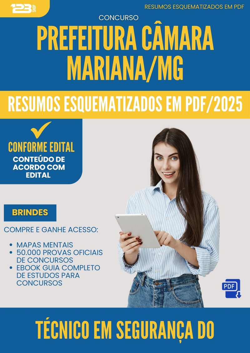 Resumos Esquematizados para Concurso Tecnico Seguranca Trabalho Camara da Prefeitura Mariana Mg 2025 - Conteúdo de Acordo com Edital