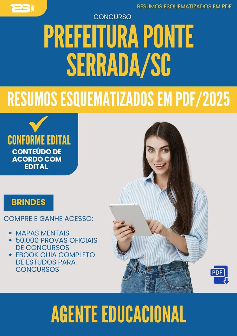 Resumos Esquematizados para Concurso Agente Educacional da Prefeitura Ponte Serrada Sc 2025 - Conteúdo de Acordo com Edital