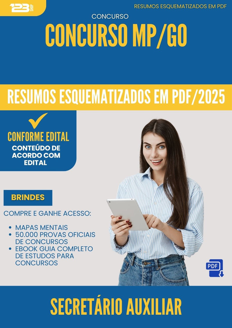 Resumos Esquematizados para Concurso Secretario Auxiliar Mp Go 2025 - Conteúdo de Acordo com Edital