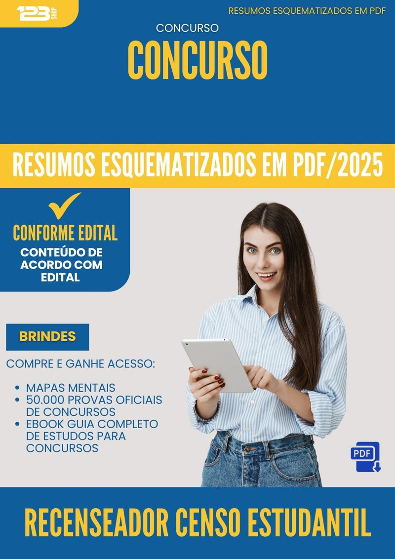 Resumos Esquematizados para Concurso Recenseador Censo Estudantil Brasil 2025 - Conteúdo de Acordo com Edital