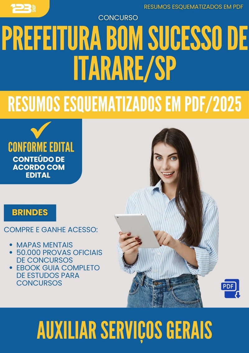 Resumos Esquematizados para Concurso Auxiliar Servicos Gerais da Prefeitura Bom Sucesso De Itarare Sp 2025 - Conteúdo de Acordo com Edital