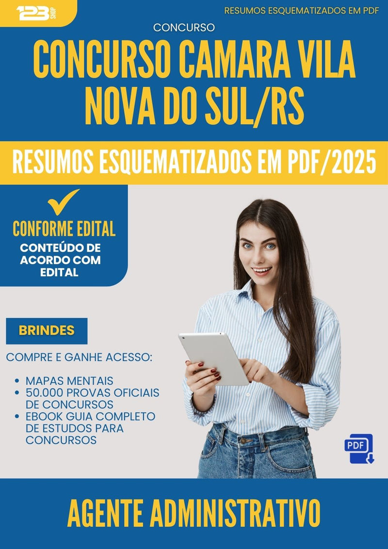 Resumos Esquematizados para Concurso Agente Administrativo Camara da Prefeitura Vila Nova Do Sul Rs 2025 - Conteúdo de Acordo com Edital