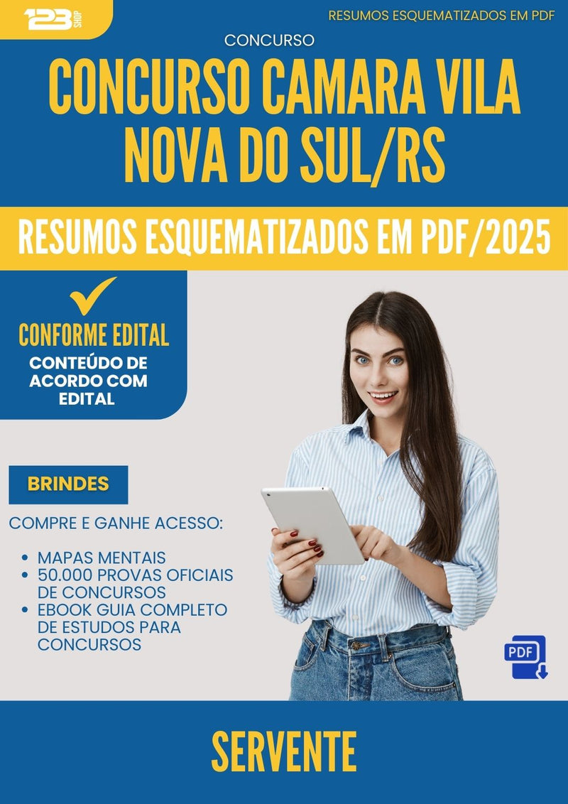 Resumos Esquematizados para Concurso Servente Camara da Prefeitura Vila Nova Do Sul Rs 2025 - Conteúdo de Acordo com Edital
