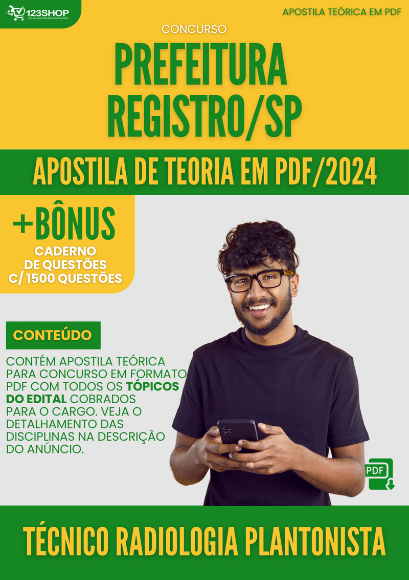 Apostila Teórica para Concurso Prefeitura Registro SP 2024 Técnico Radiologia Plantonista - Com Caderno de Questões | loja123shop