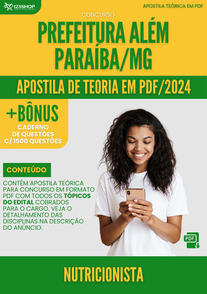 Apostila Teórica para Concurso Prefeitura Além Paraíba MG 2024 Nutricionista - Com Caderno de Questões | loja123shop