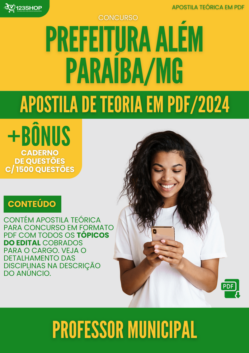 Apostila Teórica para Concurso Prefeitura Além Paraíba MG 2024 Professor Municipal - Com Caderno de Questões | loja123shop