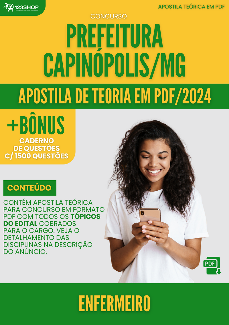 Apostila Teórica para Concurso Prefeitura Capinópolis MG 2024 Enfermeiro - Com Caderno de Questões | loja123shop