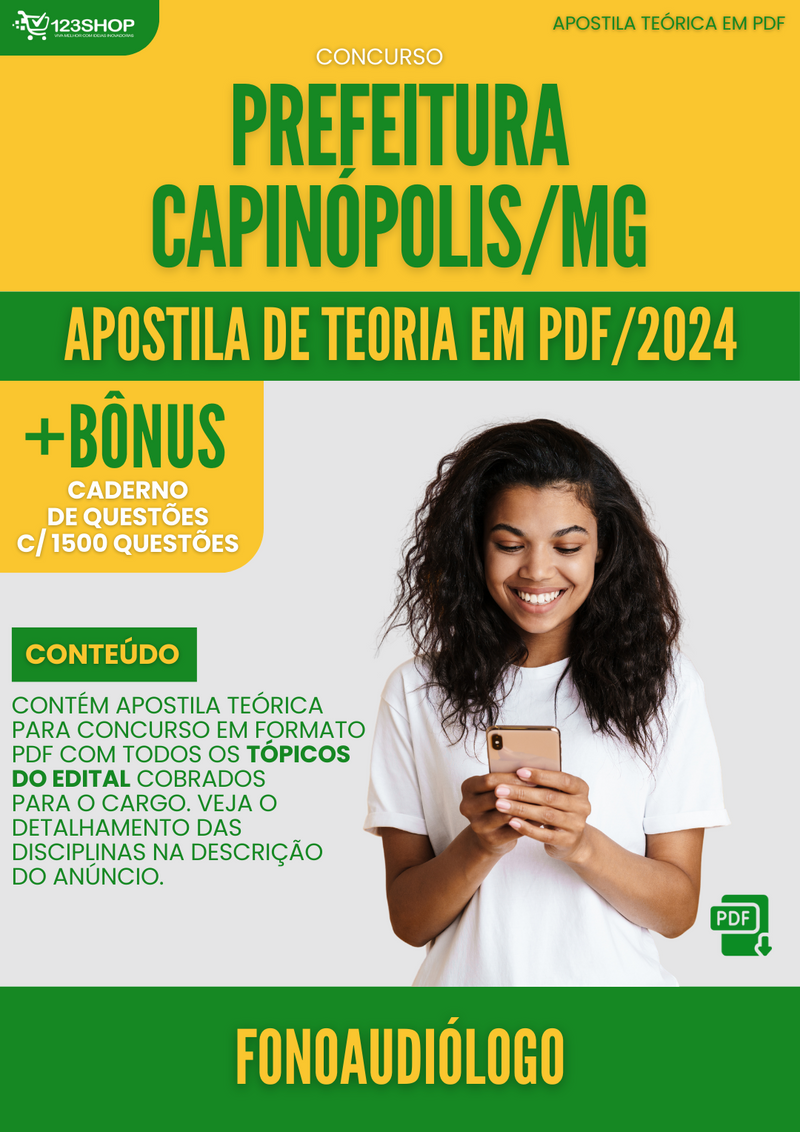 Apostila Teórica para Concurso Prefeitura Capinópolis MG 2024 Fonoaudiólogo - Com Caderno de Questões | loja123shop