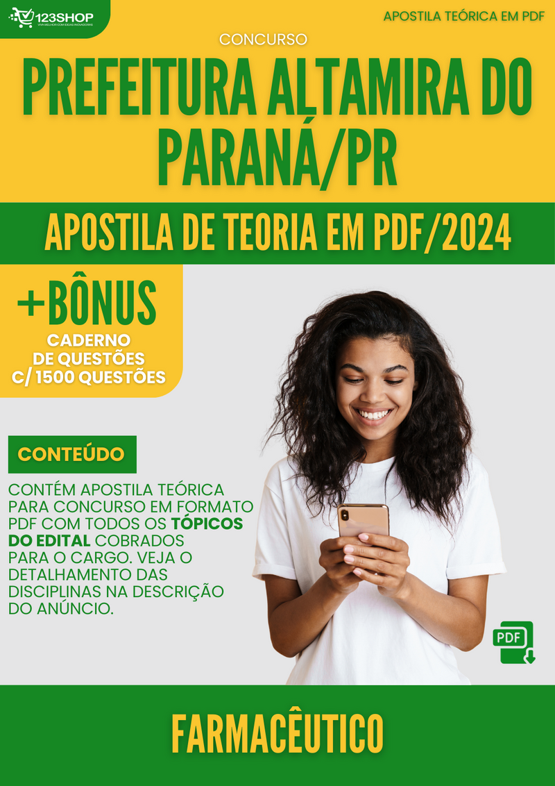 Apostila Teórica para Concurso Pref Altamira Do Paraná PR 2024 Farmacêutico - Com Caderno de Questões | loja123shop