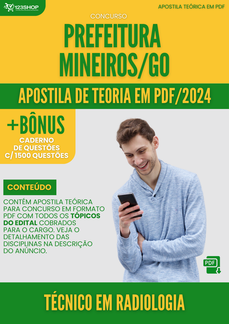 Apostila Teórica para Concurso Prefeitura Mineiros GO 2024 Técnico em Radiologia - Com Caderno de Questões | loja123shop