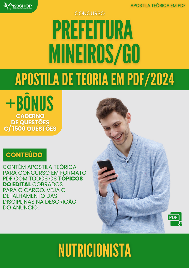 Apostila Teórica para Concurso Prefeitura Mineiros GO 2024 Nutricionista - Com Caderno de Questões | loja123shop