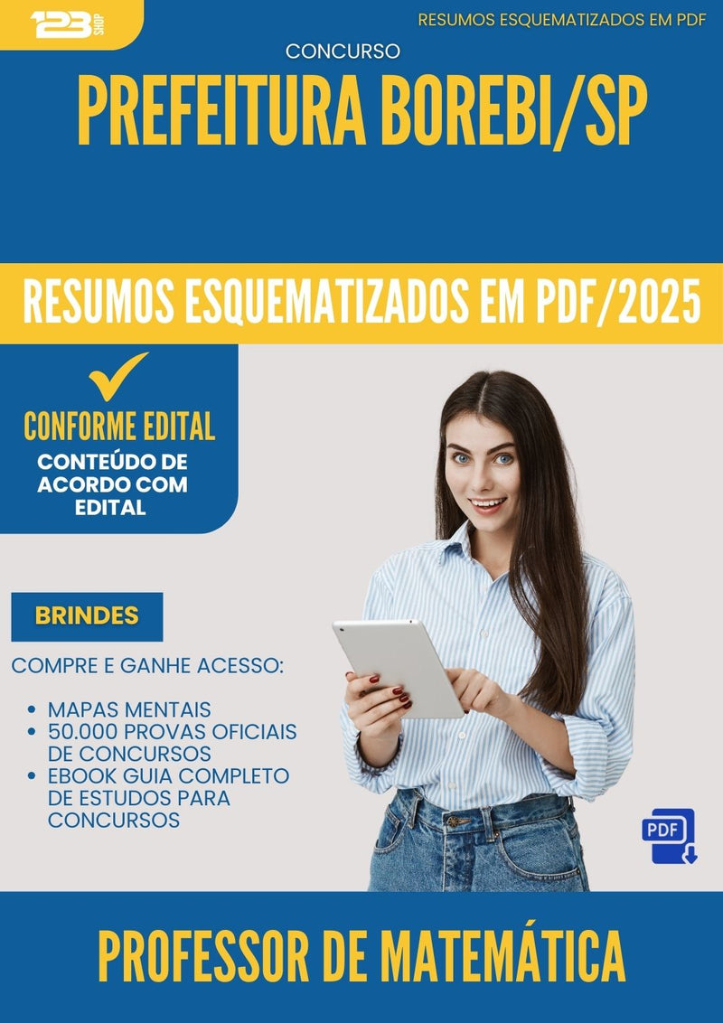 Resumos Esquematizados para Concurso Apostila Professor De Matematica da Prefeitura Borebi Sp 2025 - Conteúdo de Acordo com Edital