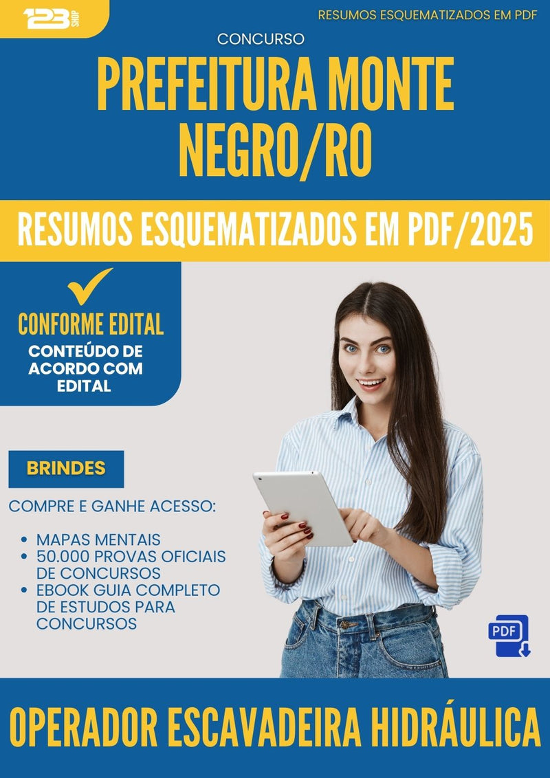 Resumos Esquematizados para Concurso Apostila Operador Escavadeira Hidraulica da Prefeitura Monte Negro Ro 2025 - Conteúdo de Acordo com Edital