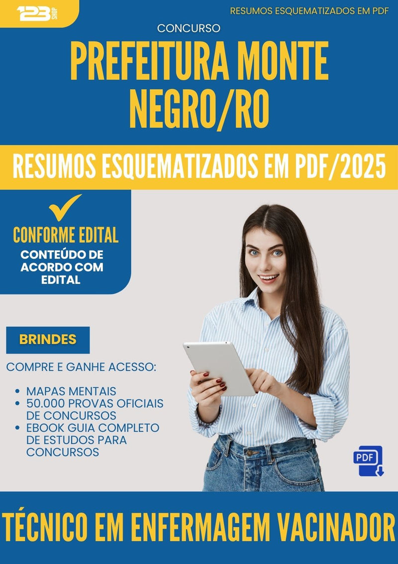Resumos Esquematizados para Concurso Apostila Tecnico Enfermagem Vacinador da Prefeitura Monte Negro Ro 2025 - Conteúdo de Acordo com Edital