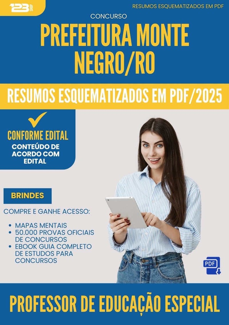 Resumos Esquematizados para Concurso Apostila Professor De Educacao Especial da Prefeitura Monte Negro Ro 2025 - Conteúdo de Acordo com Edital