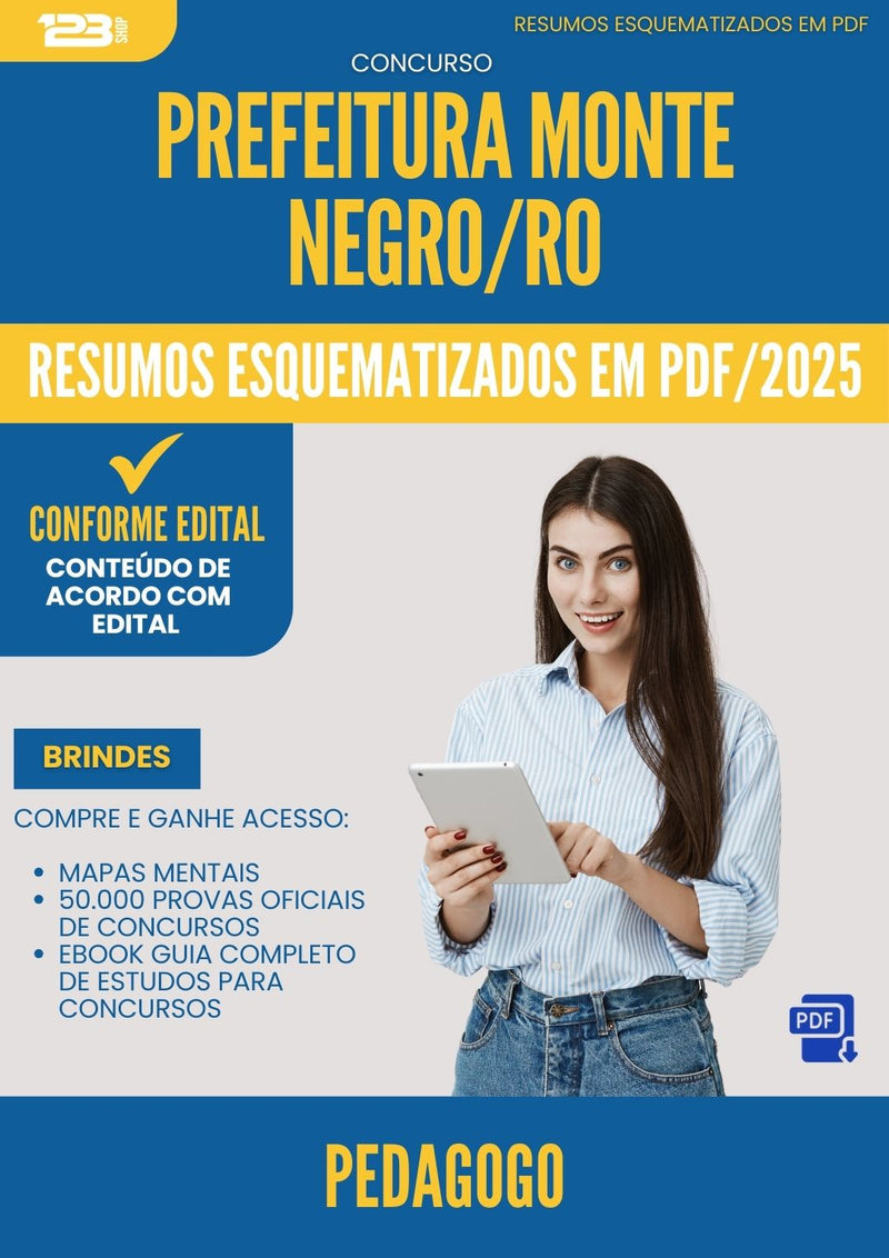 Resumos Esquematizados para Concurso Apostila Pedagogo da Prefeitura Monte Negro Ro 2025 - Conteúdo de Acordo com Edital