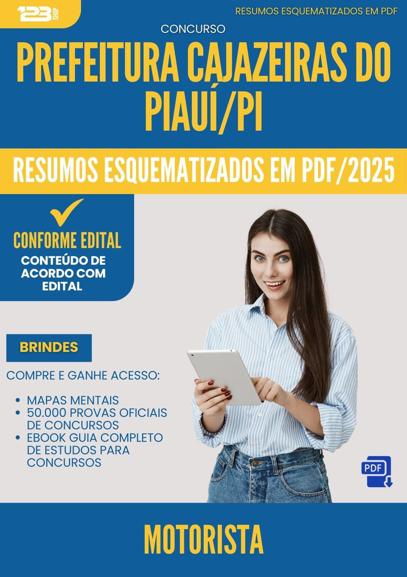 Resumos Esquematizados para Concurso Apostila Motorista da Prefeitura Cajazeiras Do Piaui Pi 2025 - Conteúdo de Acordo com Edital