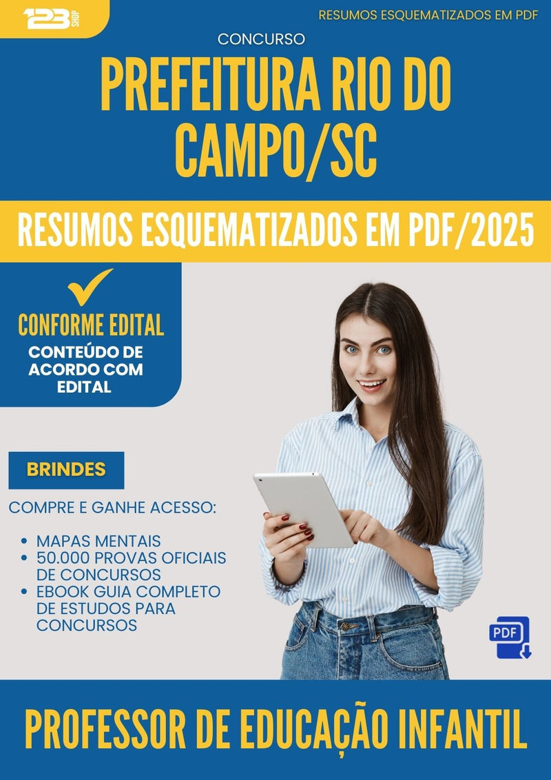 Resumos Esquematizados para Concurso Apostila Professor De Educacao Infantil da Prefeitura Rio Do Campo Sc 2025 - Conteúdo de Acordo com Edital