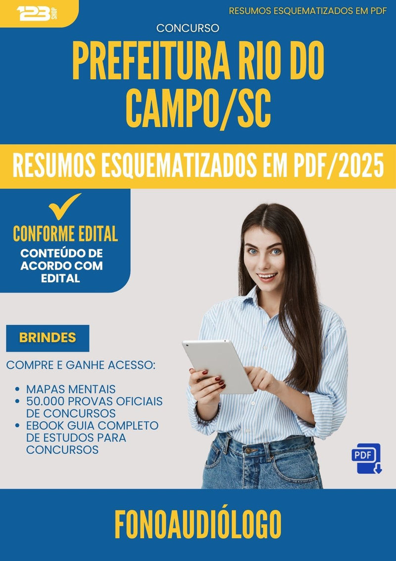 Resumos Esquematizados para Concurso Apostila Fonoaudiologo da Prefeitura Rio Do Campo Sc 2025 - Conteúdo de Acordo com Edital