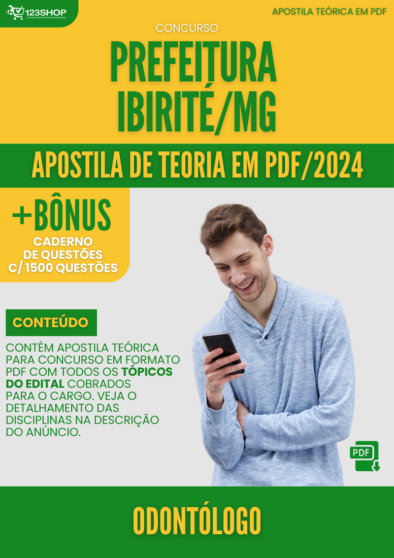 Apostila Teórica para Concurso Pref Ibirité MG 2024 Odontólogo - Com Caderno de Questões | loja123shop