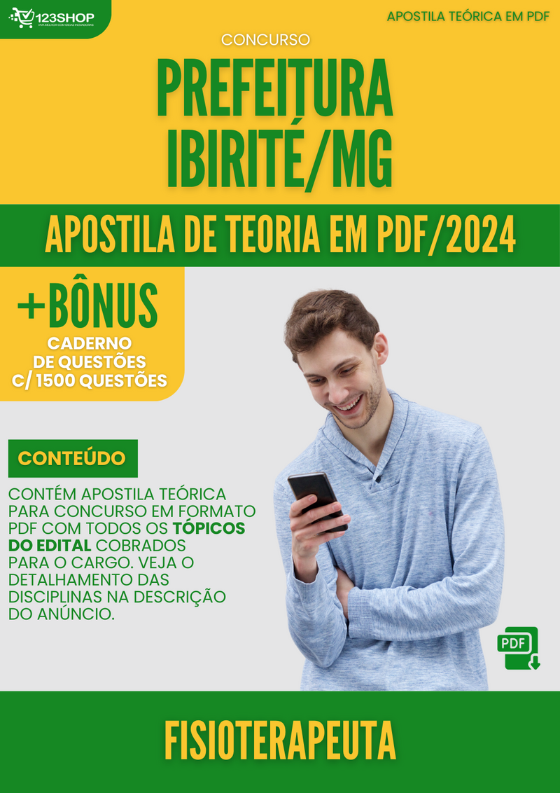 Apostila Teórica para Concurso Pref Ibirité MG 2024 Fisioterapeuta - Com Caderno de Questões | loja123shop