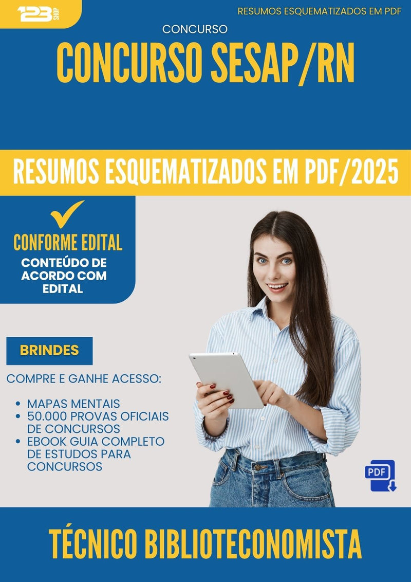 Resumos Esquematizados para Concurso Apostila Tecnico Biblioteconomista Sesap Rn 2025 - Conteúdo de Acordo com Edital