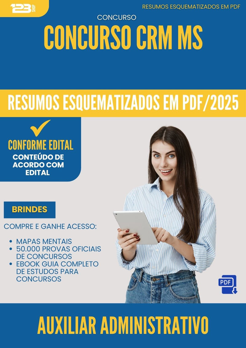 Resumos Esquematizados para Concurso Apostila Auxiliar Administrativo Crm Ms 2025 - Conteúdo de Acordo com Edital
