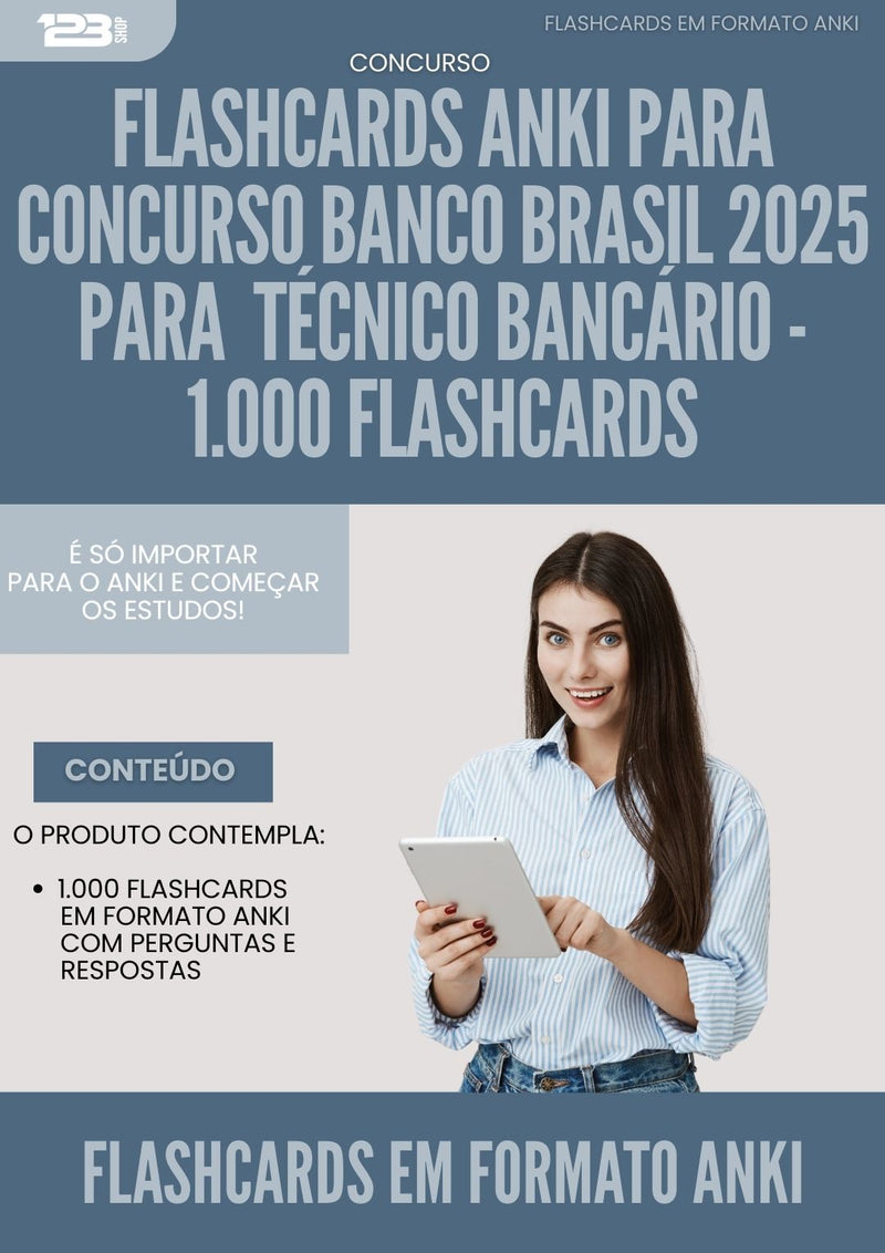Flashcards Anki para Concurso Banco Brasil 2025 para  Técnico Bancário - 1.000 Flashcards